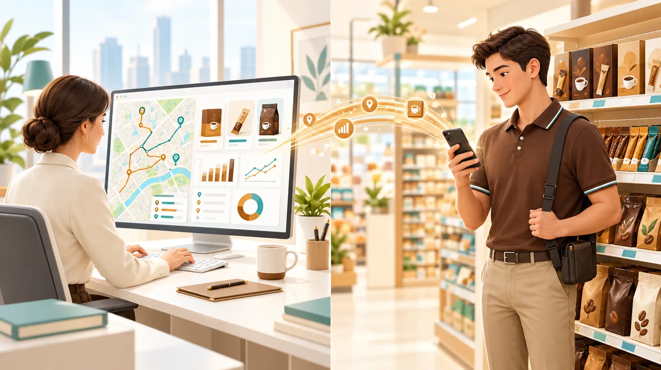 ERP office and field representative at a coffee shelf